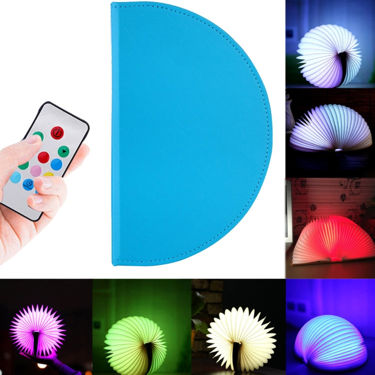 Foldable Pages Colorful Dimming Book Shape LED Light , Creative Portable USB Charging Semicircle Night Light with Remote Control(Blue)