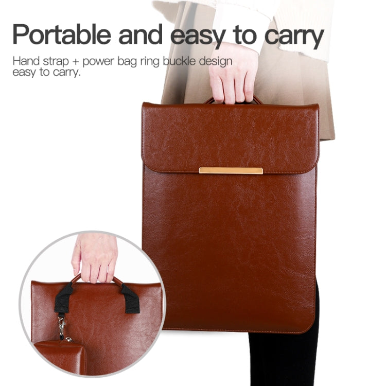 13.3 inch Laptop 2 in 1 PU Leather Sleeve Liner Bag with Mouse Storage Bag(Brown)