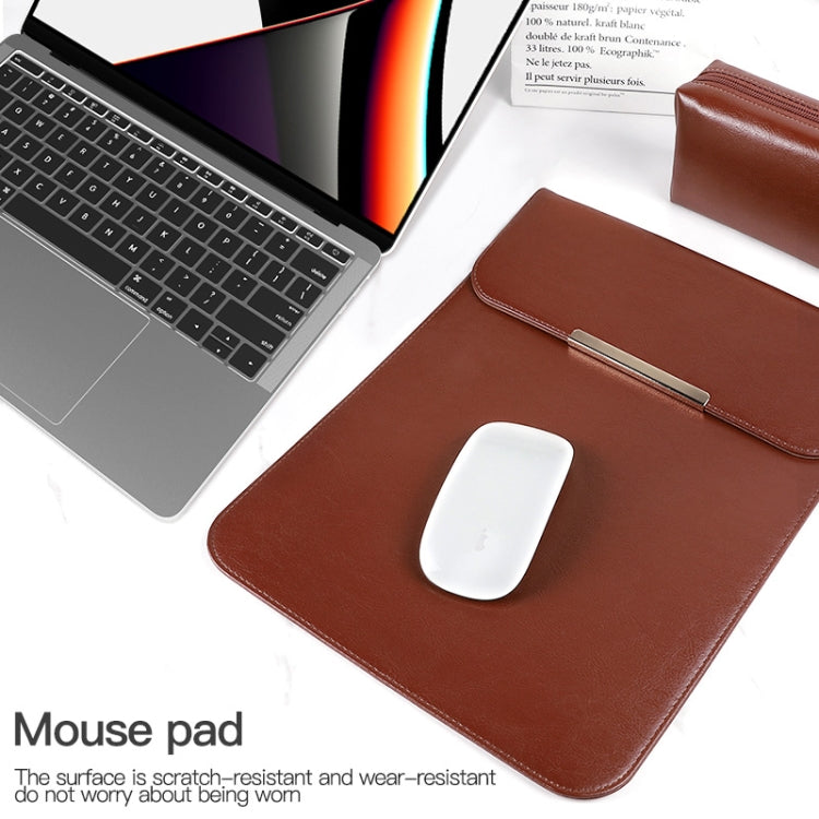 13.3 inch Laptop 2 in 1 PU Leather Sleeve Liner Bag with Mouse Storage Bag(Black)