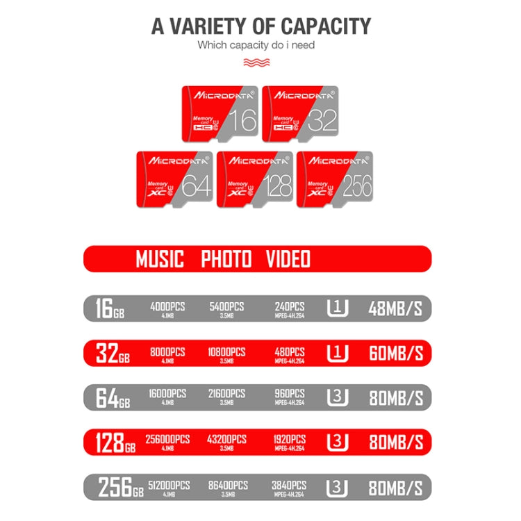 MICRODATA 256GB Class10 Red and Grey TF(Micro SD) Memory Card - free shipping - PMC Jewellery - Order now!