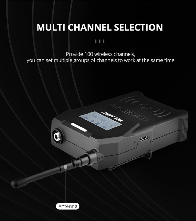 YELANGU YLG9929B MX4 Dual-Channel 100CH UHF Wireless Microphone System with 2 Transmitters and Receiver for DSLR Cameras and Video Cameras(Black) - free shipping - PMC Jewellery - Order now!