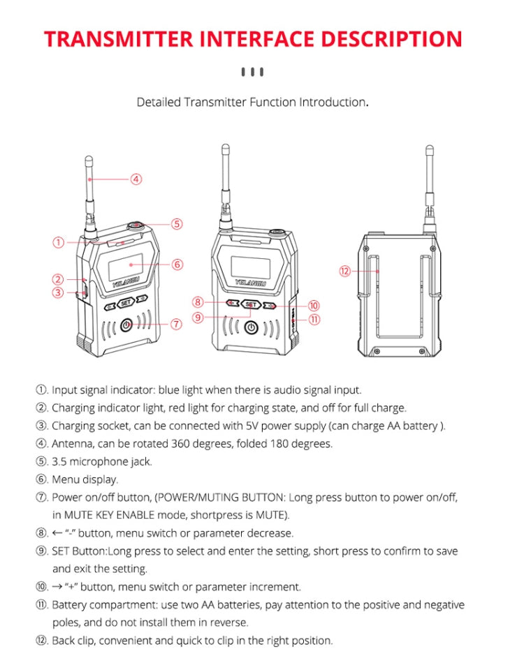 YELANGU YLG9929B MX4 Dual-Channel 100CH UHF Wireless Microphone System with 2 Transmitters and Receiver for DSLR Cameras and Video Cameras(Black) - free shipping - PMC Jewellery - Order now!