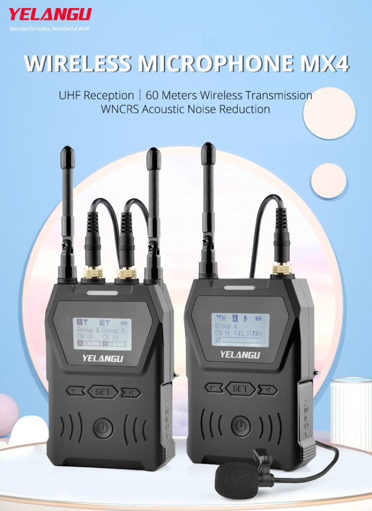 YELANGU YLG9929B MX4 Dual-Channel 100CH UHF Wireless Microphone System with 2 Transmitters and Receiver for DSLR Cameras and Video Cameras(Black) - free shipping - PMC Jewellery - Order now!