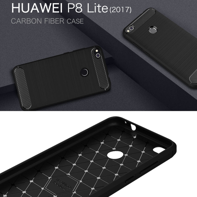 For Huawei P8 Lite (2017) Brushed Carbon Fiber Texture Shockproof TPU Protective Case(Dark Blue)