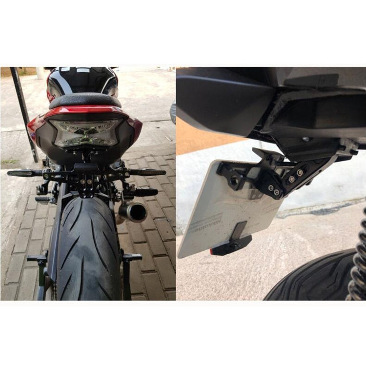 LPF013 Motorcycle Modification Accessories Universal Aircraft Shape Aluminum Alloy License Plate Bracket with LED Lights (Red)