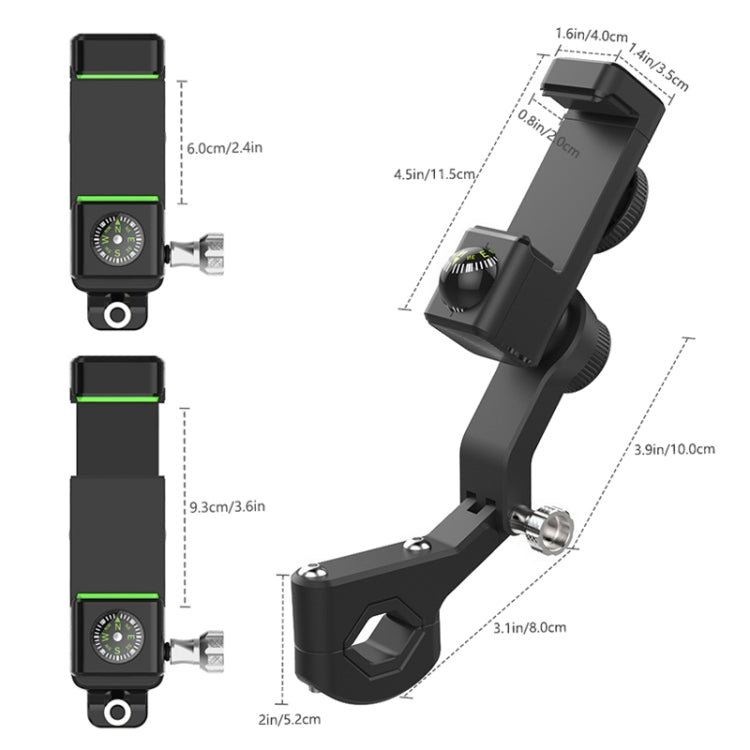 Motorcycle Spherical Compass Phone Holder, Handlebar without Light (Green)