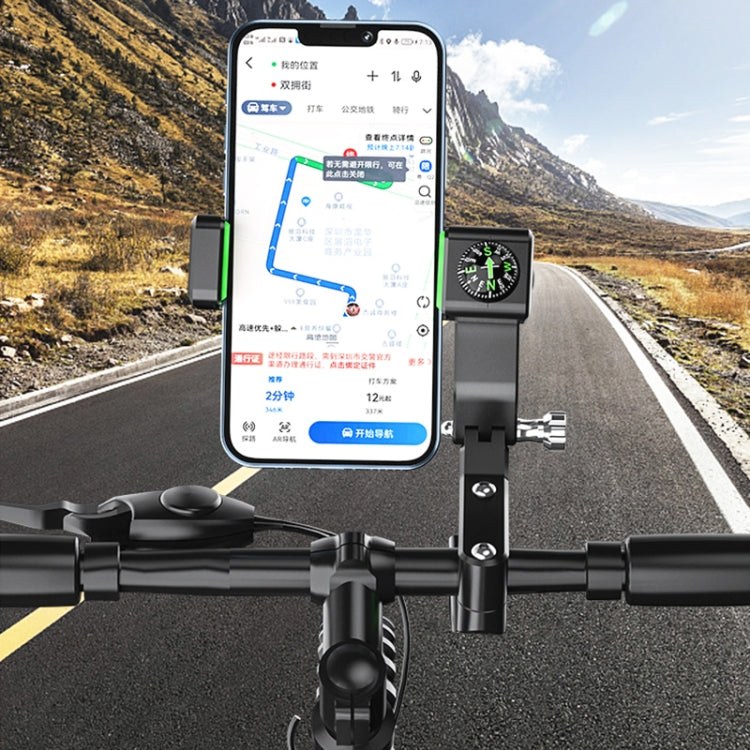Motorcycle Spherical Compass Phone Holder, Handlebar without Light (Green)