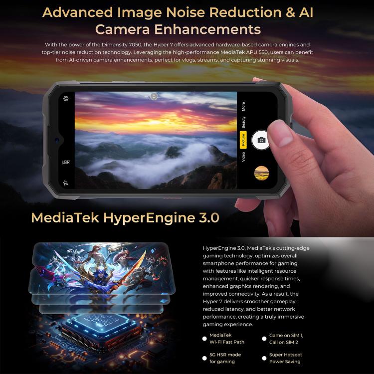 HOTWAV Hyper 7 Rugged Phone, 8GB+256GB, 10800mAh, 6.6 inch Android 14 MediaTek Dimensity 7050 5G, Network: 5G, OTG, NFC (Black) - free shipping - PMC Jewellery - Order now!