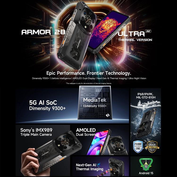 Ulefone Armor 28 Ultra Thermal Version Rugged Phone, 16GB+1TB, Night Vision, 10600mAh, 6.67 inch Android 14 MediaTek Dimensity 9300+ Octa Core, Network: 5G, NFC (Black)