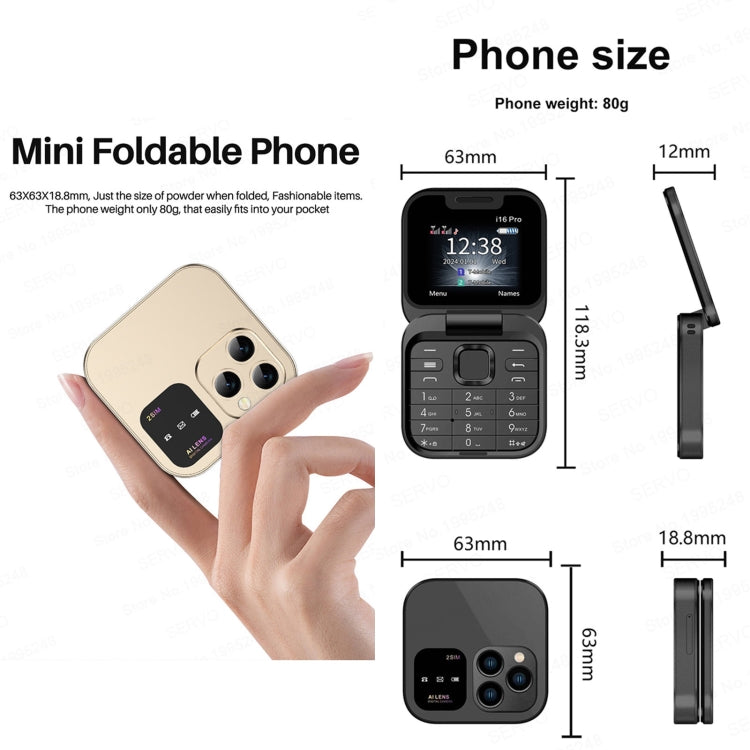 SERVO i16 Pro Mini Flip Phone, 1.77 inch, MTK6261D, 23 Keys, Support Bluetooth, FM, Magic Sound, Quick Dial, GSM, Dual SIM (Black) - free shipping - PMC Jewellery - Order now!