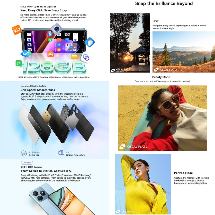Blackview Oscal FLAT 2, 4GB+128GB, 6.6 inch Android 14 Unisoc T606 Octa Core, Network: 4G (Ripple Blue) - free shipping - PMC Jewellery - Order now!