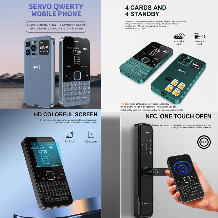 SERVO U700, 2.4 inch, MTK6261D, 58 Full Keyboards, Support Bluetooth, FM, NFC, Quick Dial, Flashlight, GSM, Quad SIM (Green) - free shipping - PMC Jewellery - Order now!