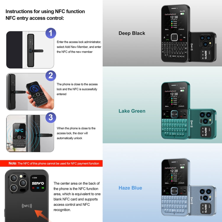 SERVO U700, 2.4 inch, MTK6261D, 58 Full Keyboards, Support Bluetooth, FM, NFC, Quick Dial, Flashlight, GSM, Quad SIM (Green) - free shipping - PMC Jewellery - Order now!