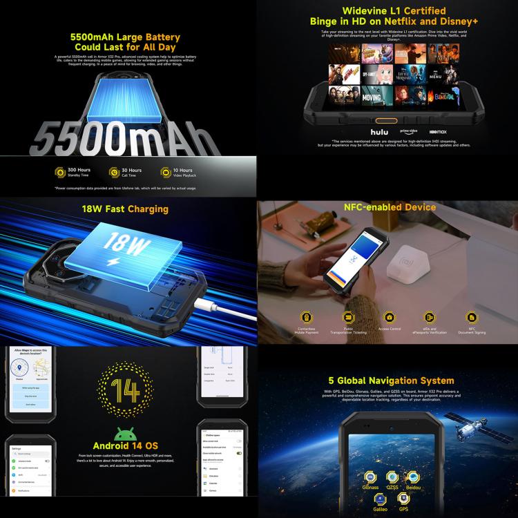 Ulefone Armor X32 Pro 5G, 8GB+256GB, Night Vision, IP68/IP69K Rugged Phone, 5.65 inch Android 14 MediaTek Dimensity 6300 Octa Core, Network: 5G, NFC, OTG (Classic Black) - free shipping - PMC Jewellery - Order now!