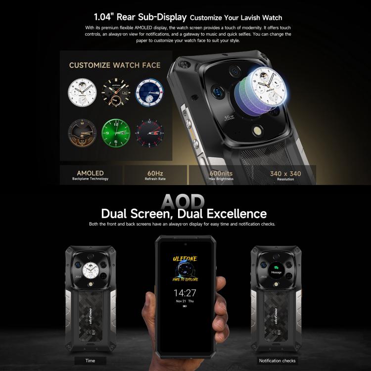 Ulefone Armor 28 Pro Rugged Phone, 16GB+512GB, Night Vision, 10600mAh, 6.67 inch + 1.04 inch Android 15 MediaTek Dimensity 7300 Octa Core, Network: 5G, NFC (Black)