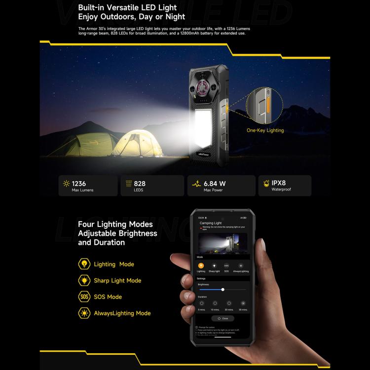 Ulefone Armor 30, 12GB+512GB, Night Vision, IP68/IP69K Rugged Phone, 6.95 inch Android 15 MediaTek Helio G100 Octa Core, Network: 4G, NFC, OTG (Black)