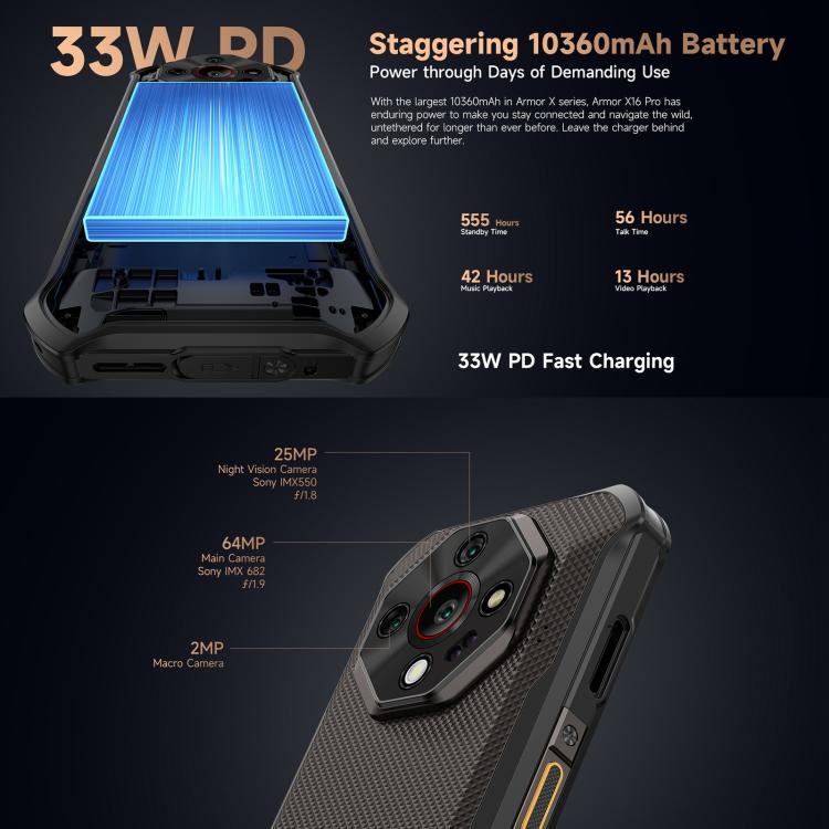 Ulefone Armor X16 Pro, 8GB+256GB, Night Vision, IP68/IP69K Rugged Phone, 6.56 inch Android 15 MediaTek Dimensity 6300 Octa Core, Network: 5G, NFC, OTG (Wasteland Shadow) - free shipping - PMC Jewellery - Order now!
