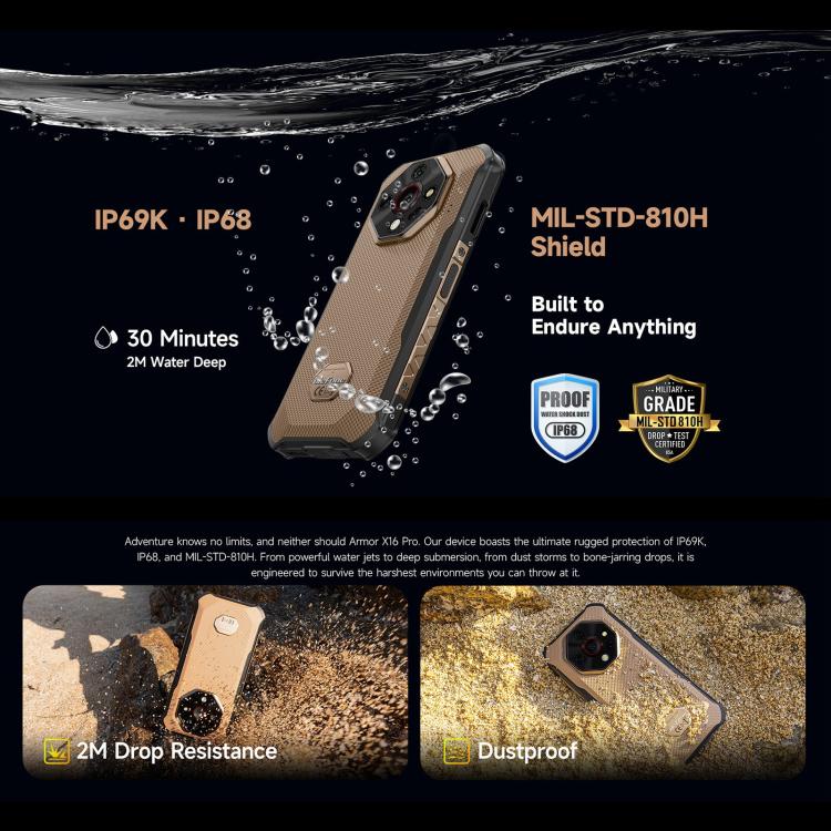 Ulefone Armor X16 Pro, 8GB+256GB, Night Vision, IP68/IP69K Rugged Phone, 6.56 inch Android 15 MediaTek Dimensity 6300 Octa Core, Network: 5G, NFC, OTG (Wasteland Shadow) - free shipping - PMC Jewellery - Order now!