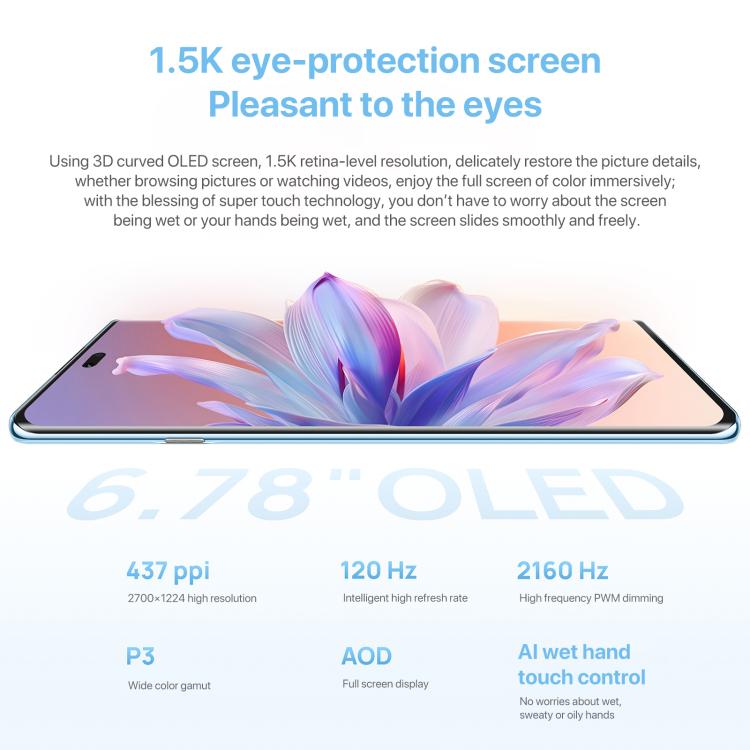 HUAWEI Enjoy 70X Vitality Edition, 8GB+128GB, Screen Fingerprint Identification, 6.78 inch HarmonyOS 4.2 Octa Core, OTG, Not Support Google Play (Blue)