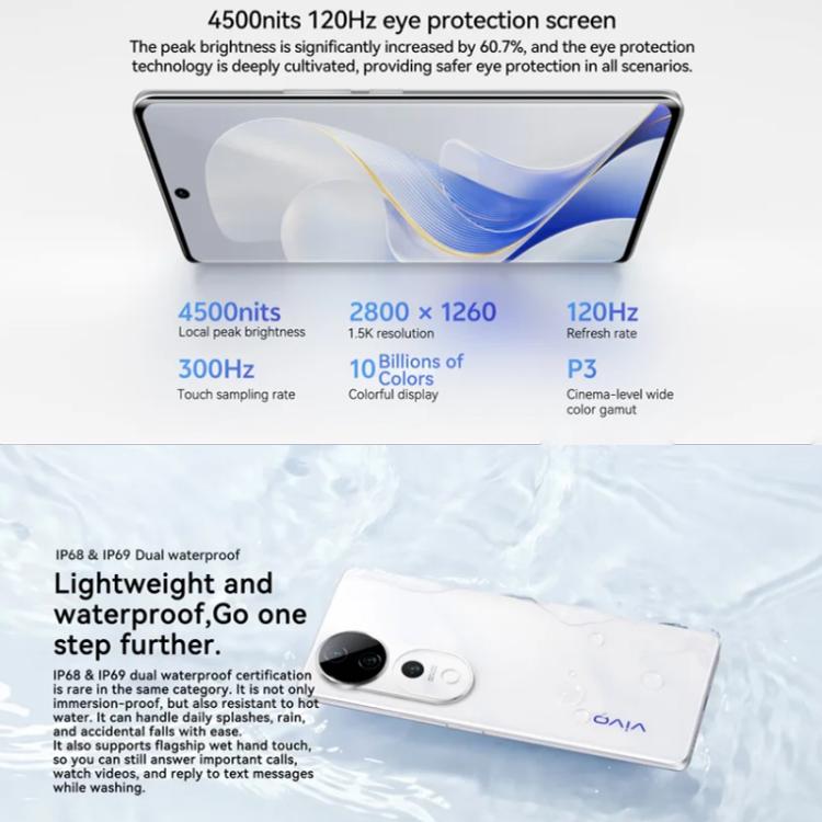 vivo S19 Pro, 8GB+256GB, Face ID / Screen Fingerprint Identification, 6.78 inch Android 14 Dimensity 9200+ Octa Core, OTG, NFC, Network: 5G (White)