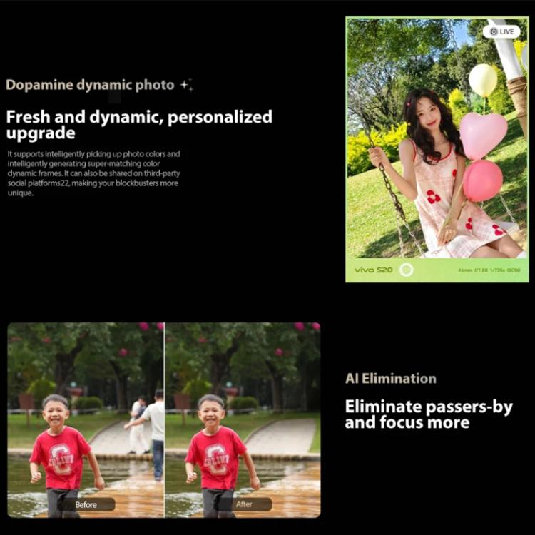 vivo S20, 12GB+512GB, Face ID / Screen Fingerprint Identification, 6.67 inch Android 15 Snapdragon 7 Gen 3 Octa Core, OTG, NFC, Network: 5G (Gold) - free shipping - PMc TechLife - Order now!