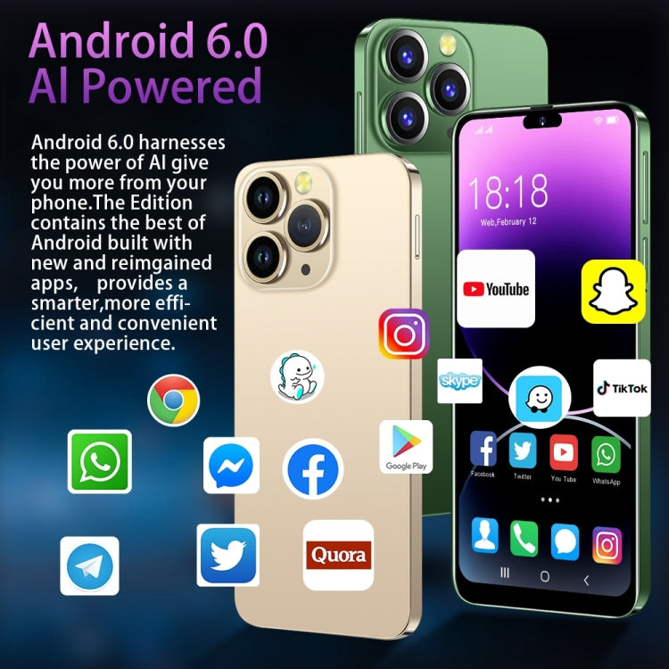 i14 Pro Max N85+, 2GB+16GB, 6.3 inch Screen, Face Identification, Android 6.0 Spreadtrum 7731G Quad Core, Network: 3G, Dual SIM, with 64GB TF Card(Green)