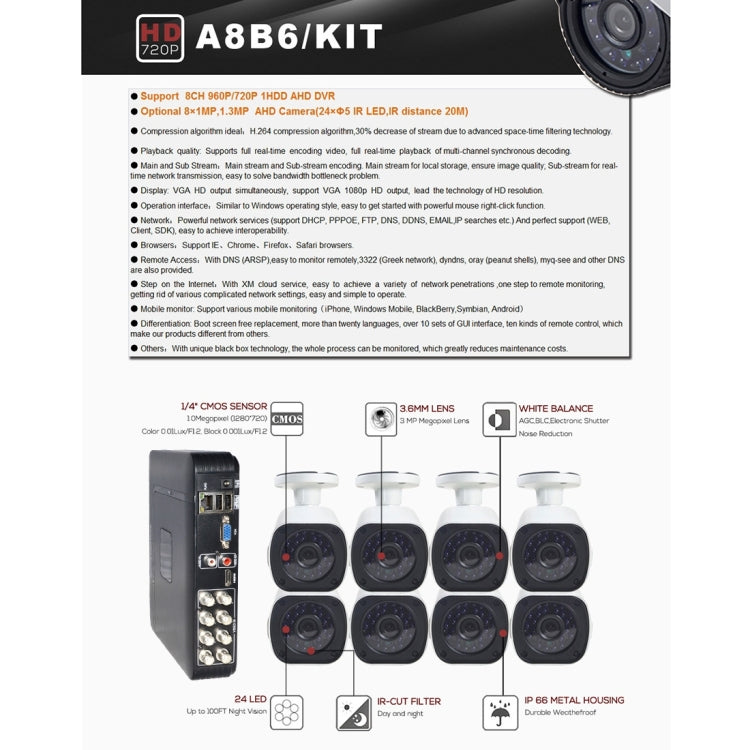 A8B6 8Ch Bullet IP Camera NVR Kit, Support Night Vision / Motion Detection, IR Distance: 15m - Video Recorder Kit by PMC Jewellery | Online Shopping South Africa | PMC Jewellery | Buy Now Pay Later Mobicred