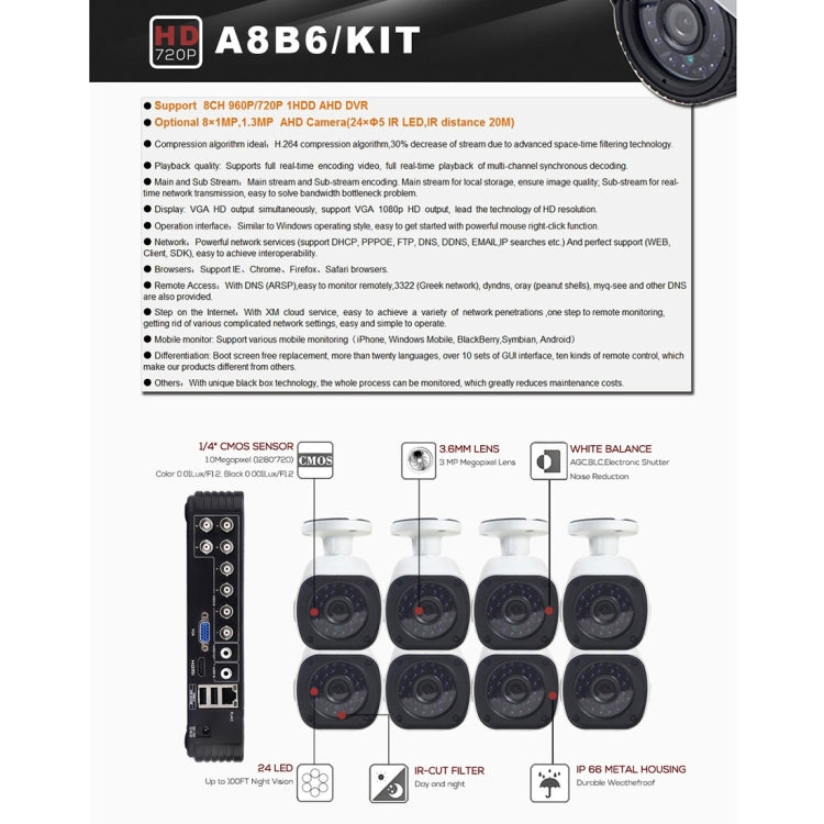 A8B6 8Ch Bullet IP Camera NVR Kit, Support Night Vision / Motion Detection, IR Distance: 15m - Video Recorder Kit by PMC Jewellery | Online Shopping South Africa | PMC Jewellery | Buy Now Pay Later Mobicred