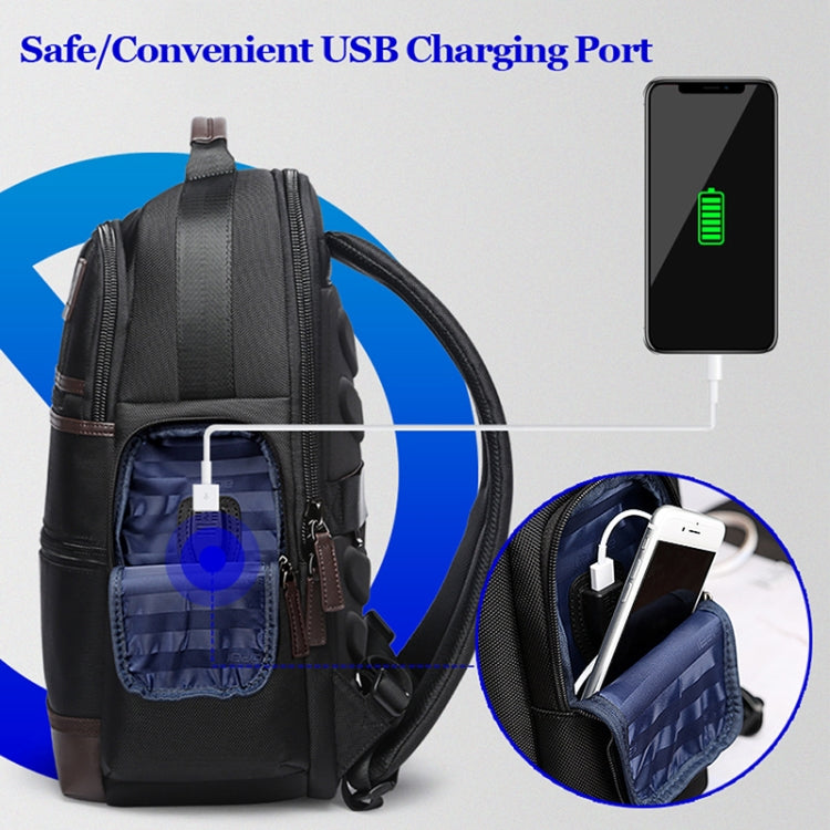 Bopai 751-007291 Business Anti-theft Water-resistant Large Capacity Double Shoulder Bag,with USB Charging Port, Size: 34x19x43.5cm (Black)