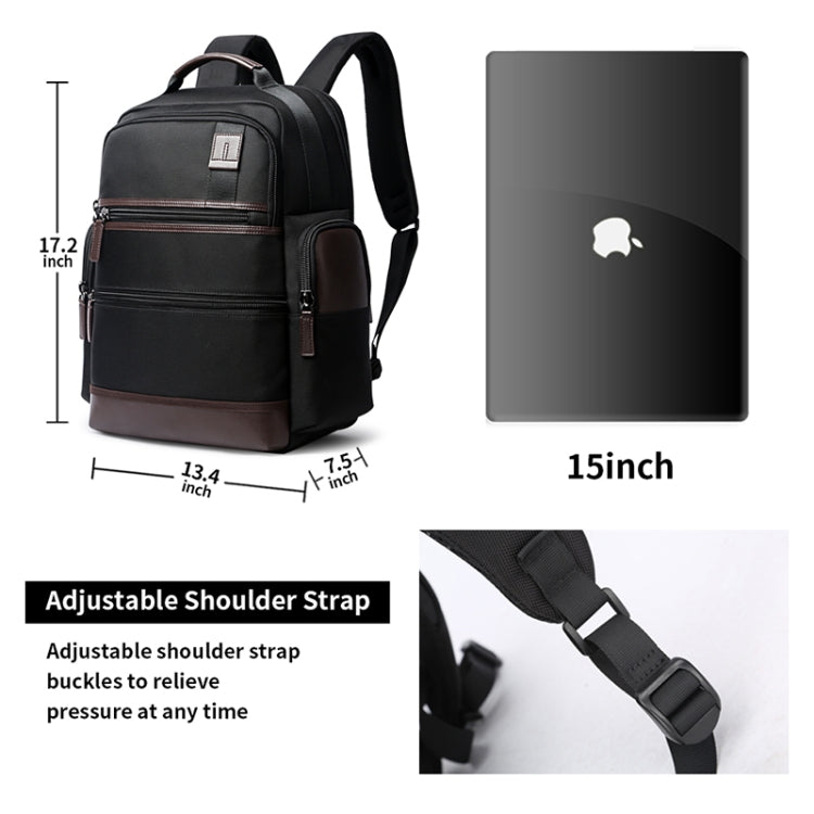 Bopai 751-007291 Business Anti-theft Water-resistant Large Capacity Double Shoulder Bag,with USB Charging Port, Size: 34x19x43.5cm (Black)