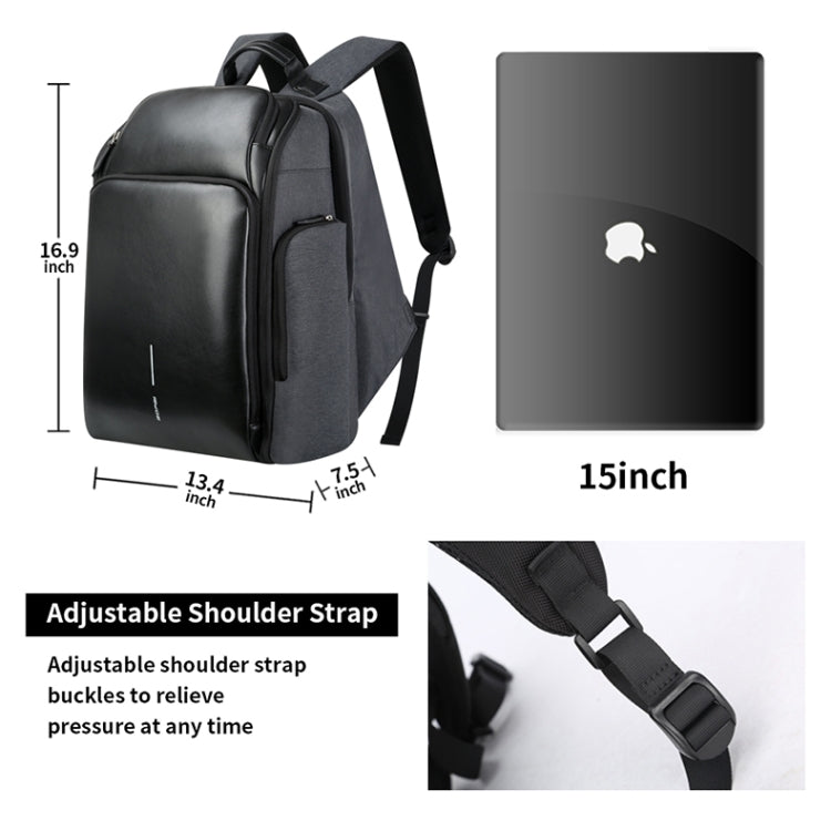 Bopai 851-010128 Business Anti-theft Water-resistant Large Capacity Double Shoulder Bag,with USB Charging Port, Size: 34x19x43cm (Black)