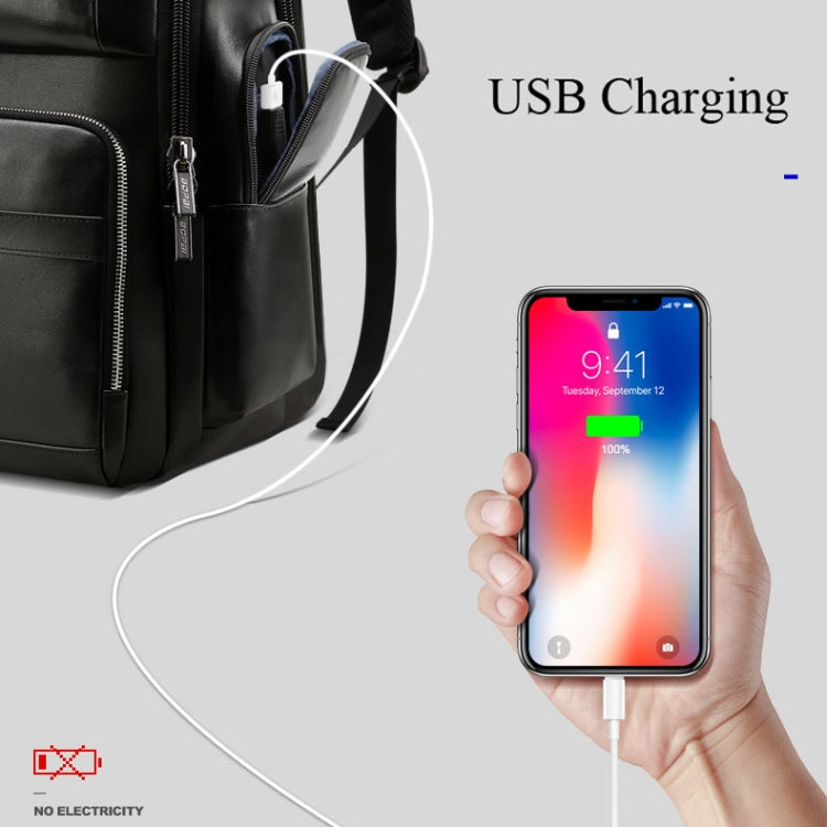 Bopai 851-019811 Large Capacity Anti-theft Waterproof Leathar Backpack Laptop Tablet Bag for 15.6 inch and Below, with USB Charging Port(Black) - free shipping - PMC Jewellery - Order now!
