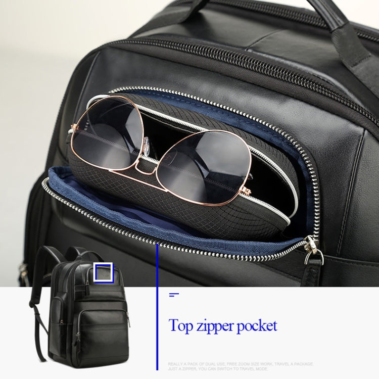 Bopai 851-019811 Large Capacity Anti-theft Waterproof Leathar Backpack Laptop Tablet Bag for 15.6 inch and Below, with USB Charging Port(Black) - free shipping - PMC Jewellery - Order now!