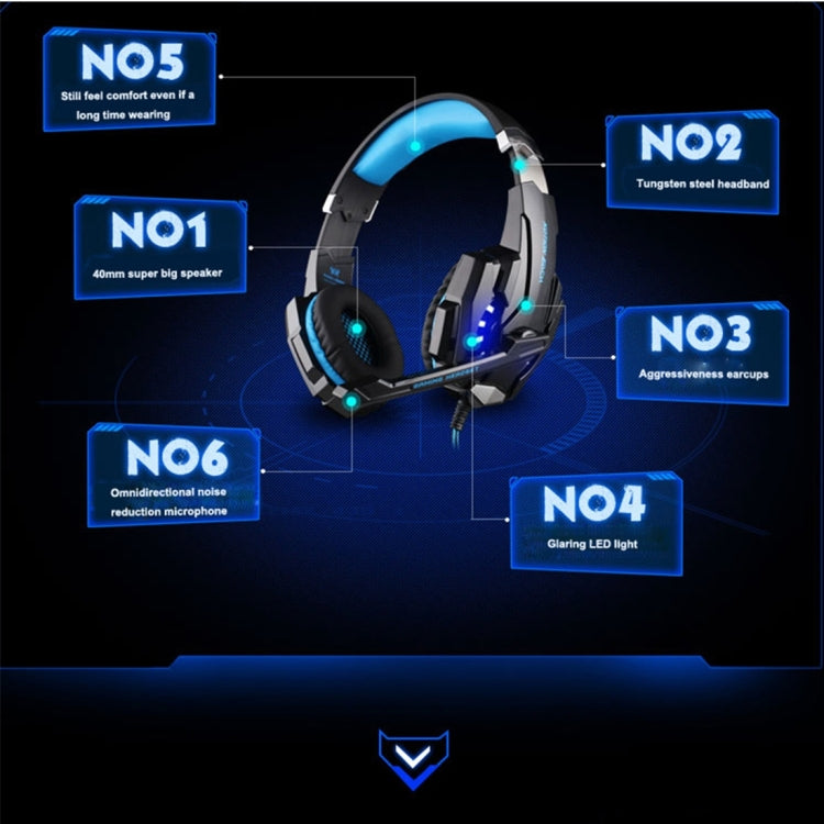 KOTION EACH G9000 3.5mm Game Gaming Headphone Headset Earphone Headband with Microphone LED Light for Laptop / Tablet / Mobile Phones,Cable Length: About 2.2m(Black Blue)