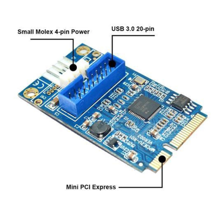 MINI PCI-E to USB 3.0 Front 19 Pin Desktop PC Expansion Card with 4 Pin Power Connection Port (Blue) - by PMC Jewellery | Online Shopping South Africa | PMC Jewellery | Buy Now Pay Later Mobicred