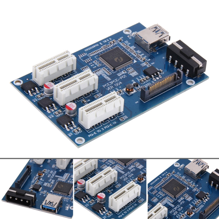 PCI-E 1 to 3 PCI Express 1 Slots Riser Card 3 PCI-E Slot Adapter PCI-E Port Multiplier Card with 60cm USB Cable(Blue) - free shipping - PMC Jewellery - Order now!