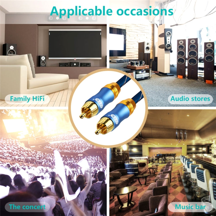 EMK 8mm RCA Male to 6mm RCA Male Gold-plated Plug Grid Nylon Braided Audio Coaxial Cable for Speaker Amplifier Mixer, Length: 2m(Blue) - Microphone Audio Cable & Connector by EMK | Online Shopping South Africa | PMC TechLife | Buy Now Pay Later Mobicred