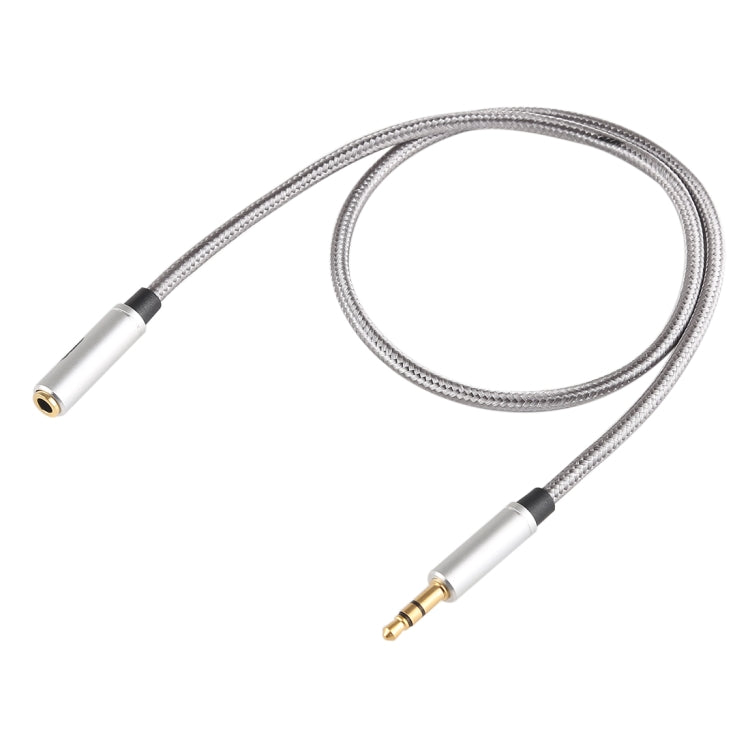 EMK 3.5mm Male to Female Gold-plated Plug Cotton Braided Audio Cable for Speaker / Notebooks / Headphone, Length: 0.5m(Grey)