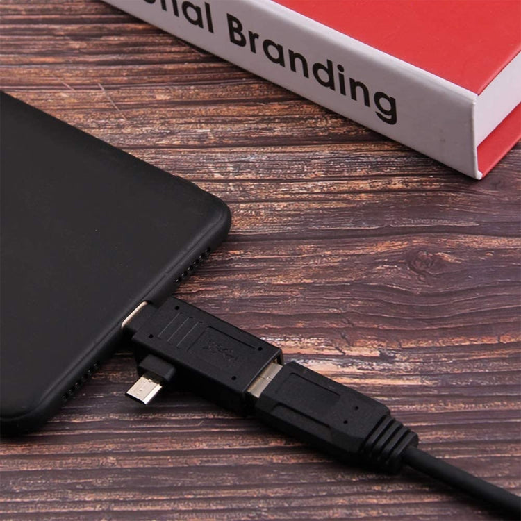 USB-C / Type-C Male + Micro USB Male to USB 3.0 Female Adapter(Black)