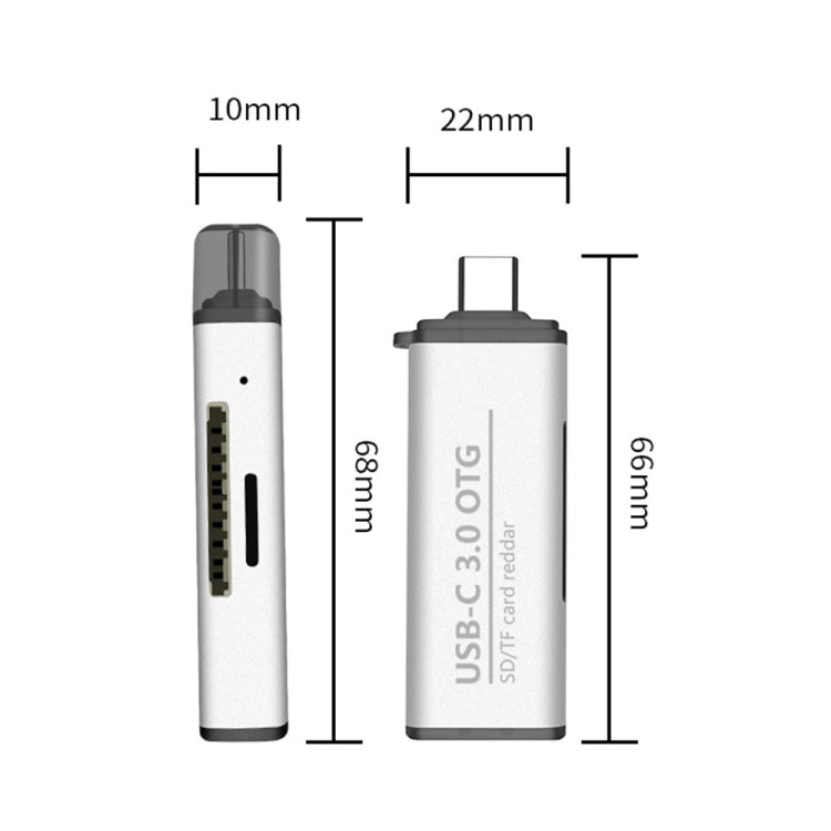 ADS-103 3 in 1 Type-C Male to USB 3.0 Female + SD / TF Card Slots OTG Adapter SD / TF Card Reader (Silver) - by PMC Jewellery | Online Shopping South Africa | PMC Jewellery | Buy Now Pay Later Mobicred