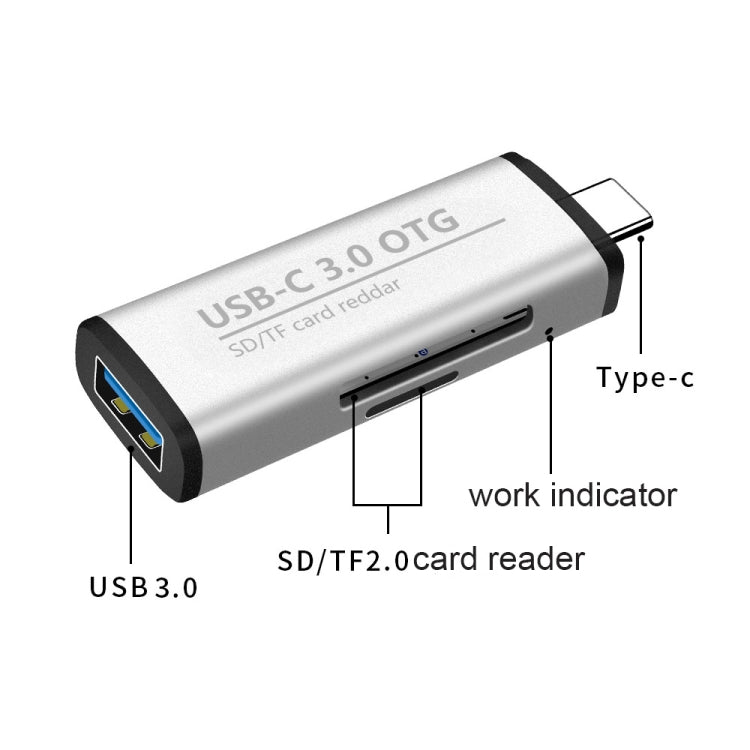 ADS-103 3 in 1 Type-C Male to USB 3.0 Female + SD / TF Card Slots OTG Adapter SD / TF Card Reader (Silver) - by PMC Jewellery | Online Shopping South Africa | PMC Jewellery | Buy Now Pay Later Mobicred