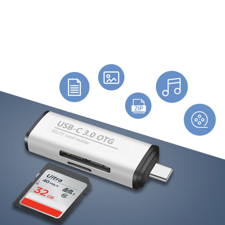 ADS-103 3 in 1 Type-C Male to USB 3.0 Female + SD / TF Card Slots OTG Adapter SD / TF Card Reader (Silver) - by PMC Jewellery | Online Shopping South Africa | PMC Jewellery | Buy Now Pay Later Mobicred