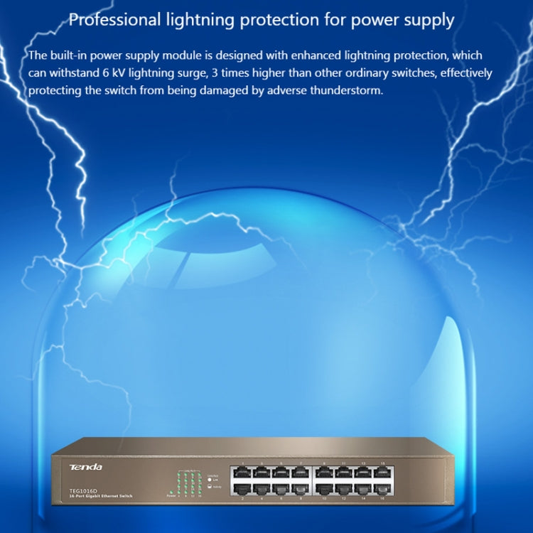 Tenda TEG1016D Desktop v6.0 16-Port Gigabit Ethernet Switch 6KV Lightning Protect - free shipping - PMC Jewellery - Order now!