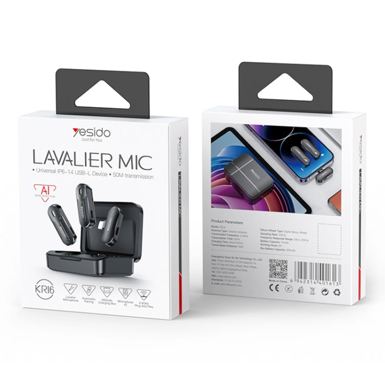 YESIDO KR16 2 in 1 Wireless Lavalier Microphone 8 Pin Receiver with Charging Box - Microphone by Yesido | Online Shopping South Africa | PMC TechLife | Buy Now Pay Later Mobicred