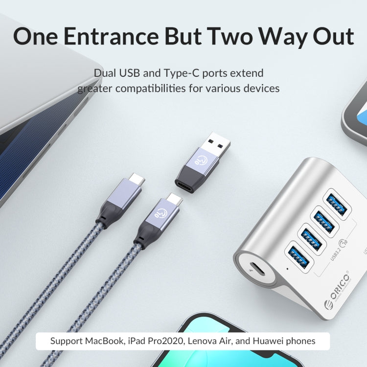 ORICO M3CU2 Aluminum Alloy 4-Port Type-C And USB 3.2 Gen2 10Gbps HUB(Silver)