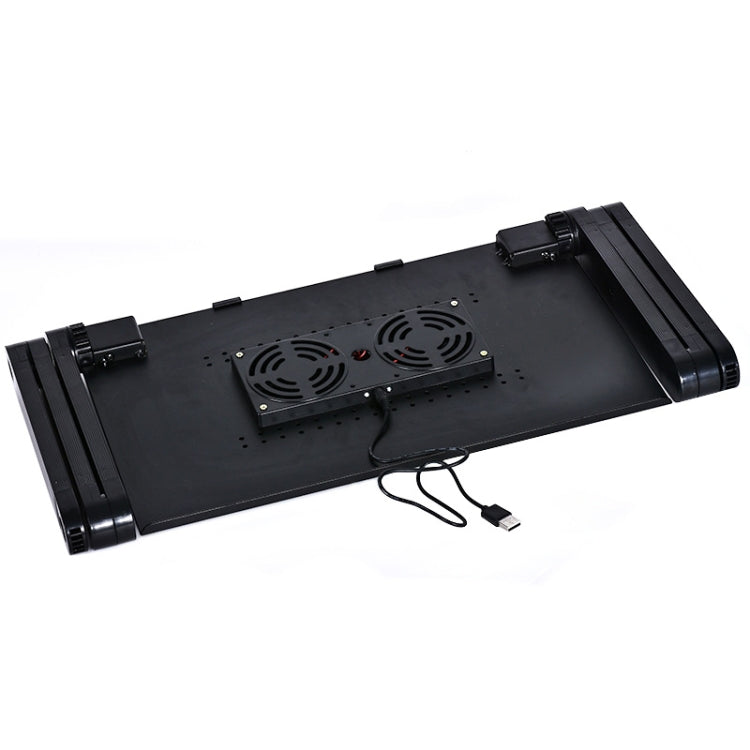 Portable 360 Degree Adjustable Foldable Aluminium Alloy Desk Stand with Double CPU Fans & Mouse Pad for Laptop / Notebook, Desk Size: 420mm x 260mm (Black)