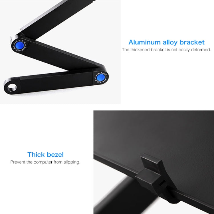 Portable 360 Degree Adjustable Foldable Aluminium Alloy Desk Stand with Double CPU Fans & Mouse Pad for Laptop / Notebook, Desk Size: 420mm x 260mm (Black)