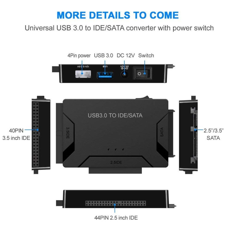 USB 3.0 to SATA / IDE Hard Disk Drive Converter Adapter Cable for 2.5 inch / 3.5 inch SATA IDE HDD, Cable Length: 1m