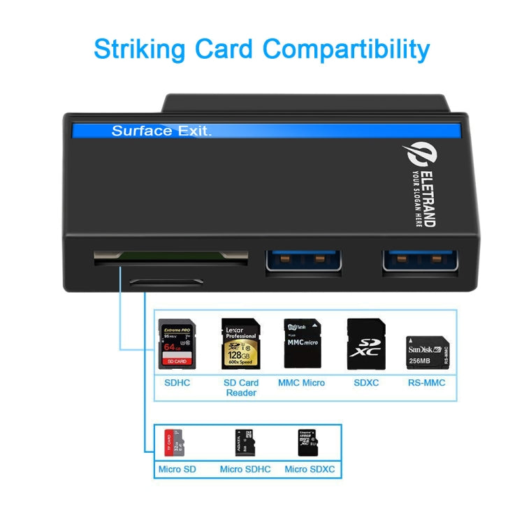 ROCKETEK RT-SGO737 2 USB 3.0 + Micro USB Interface Hub for Microsoft Surface Go, with 2 TF Card & SD Card Slots
