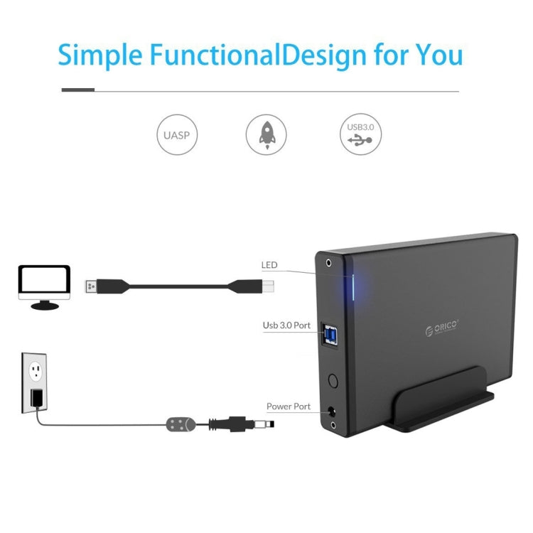 ORICO 7688U3 Vertical Aluminum External Hard Drive Enclosure Storage Case Hard Drive Dock for 3.5 inch SATA HDD(Black)
